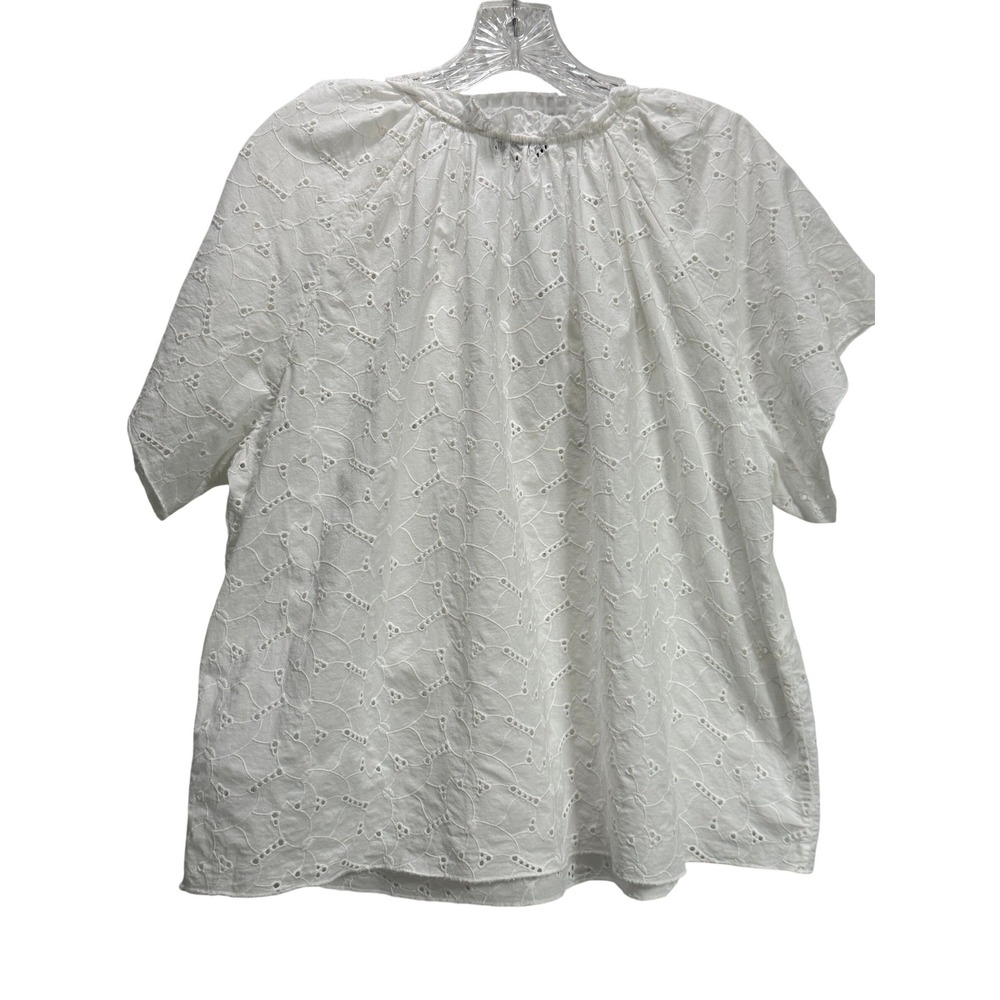 Rails Marisol Eyelet Lace Blouse Women L White Cotton Tie Peasant Top Fairy - Picture 4 of 8